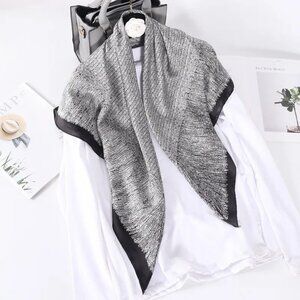 NEW White Black Square Printed Silky Fashion Scarf Geometric Links Fine Lines